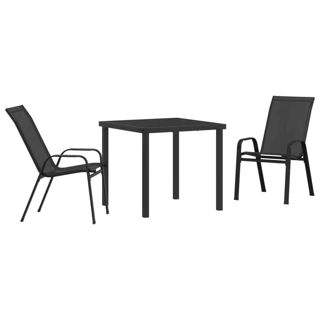 Set da Pranzo Giardino  3 Pezzi Nero Textilene e Acciaio