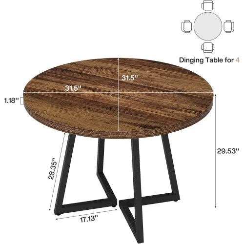 Tavolo da pranzo in MDF e metallo con struttura stabile per cucina e soggiorno stile industriale nero e marrone 80 cm