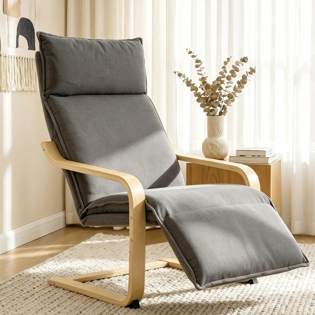 Poltrona da Camera con Poggiapiedi Ergonomico e Movimento Oscillante Grigio Scuro