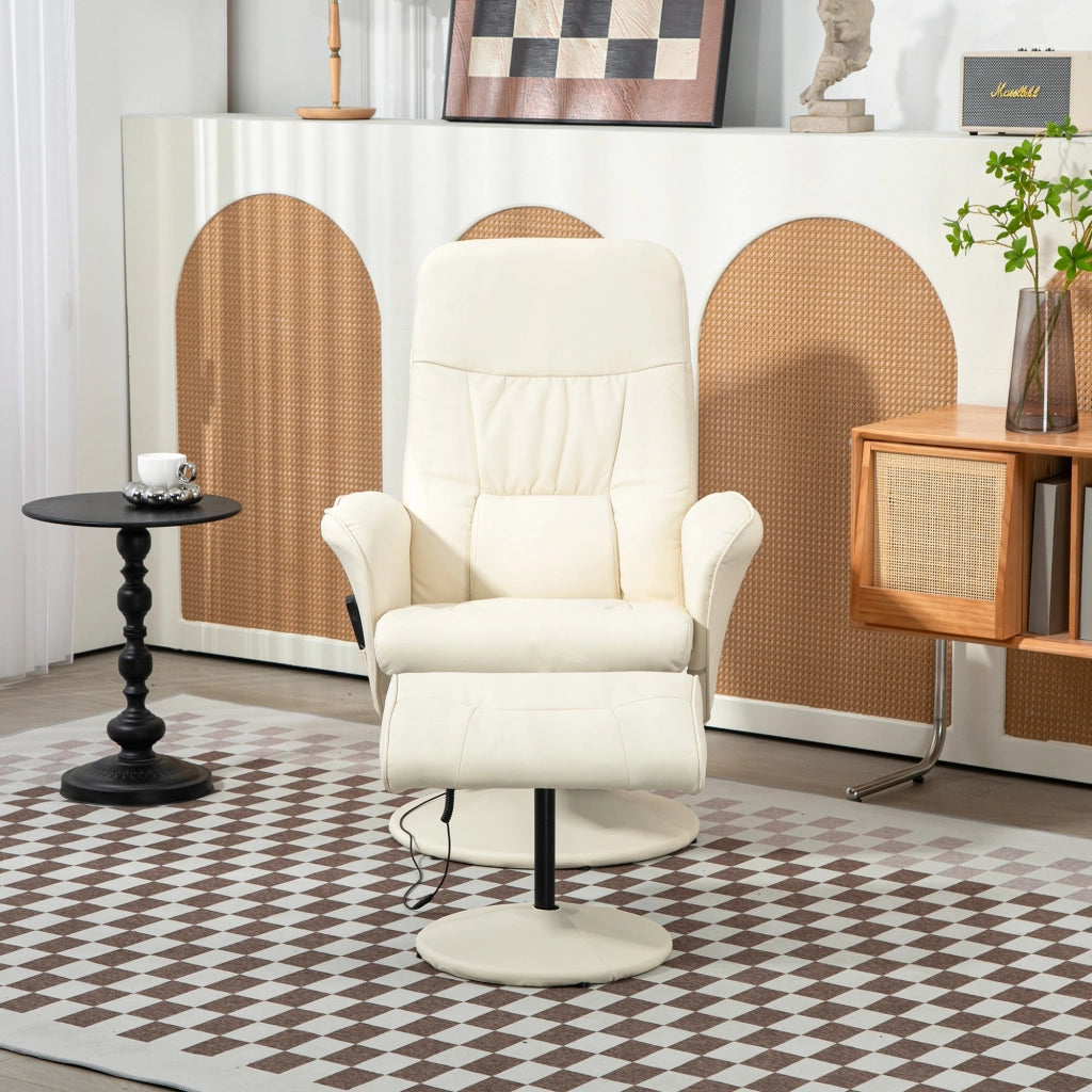 Poltrona massaggiante con poggiapiedi ¨C zephmum ¨C crema, similpelle, 76x81x105 cm
