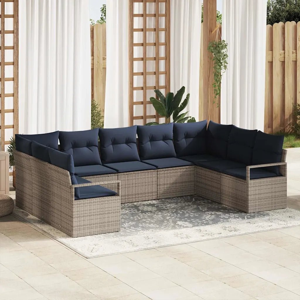 Set di divani con cuscino 9 pcs Grigio polyrattan