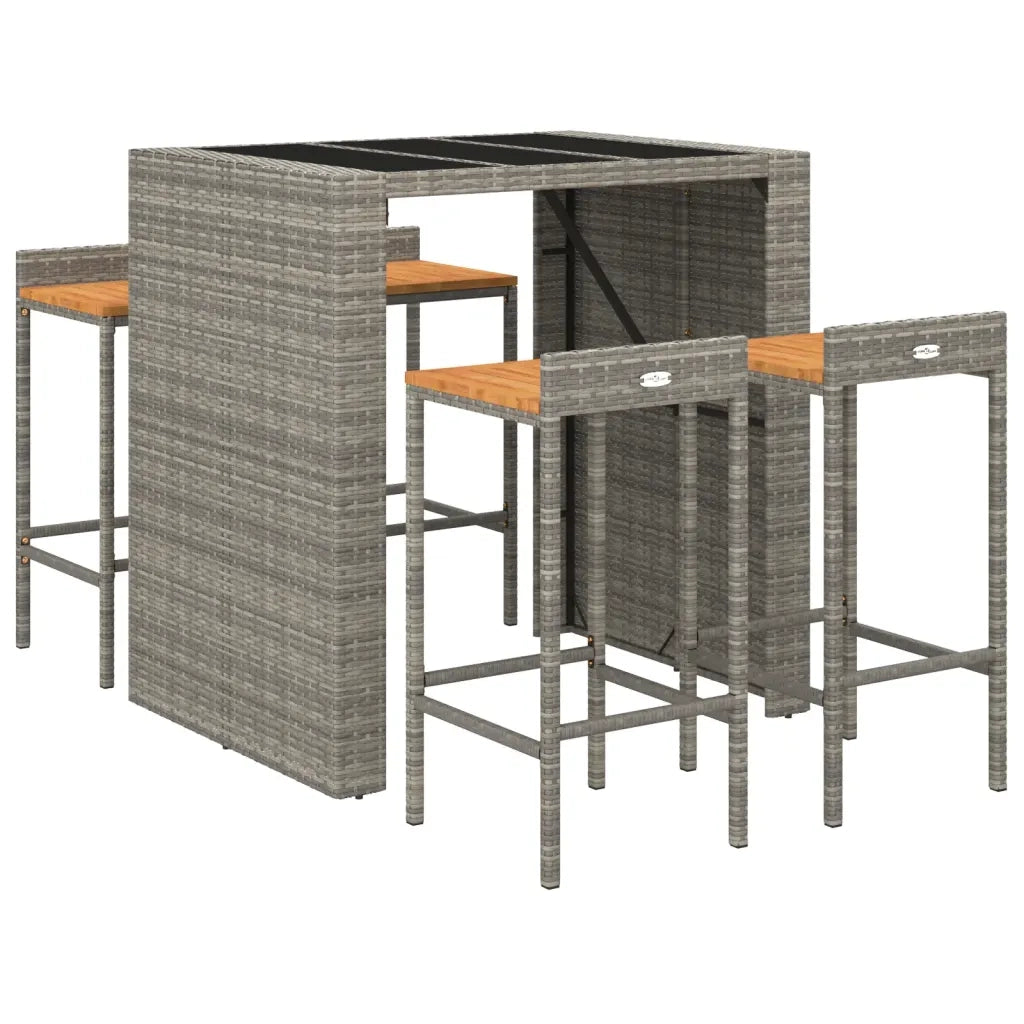 Set Bar Giardino 5pz Grigio Polyrattan e Legno Massello Acaciacod mxl 76708