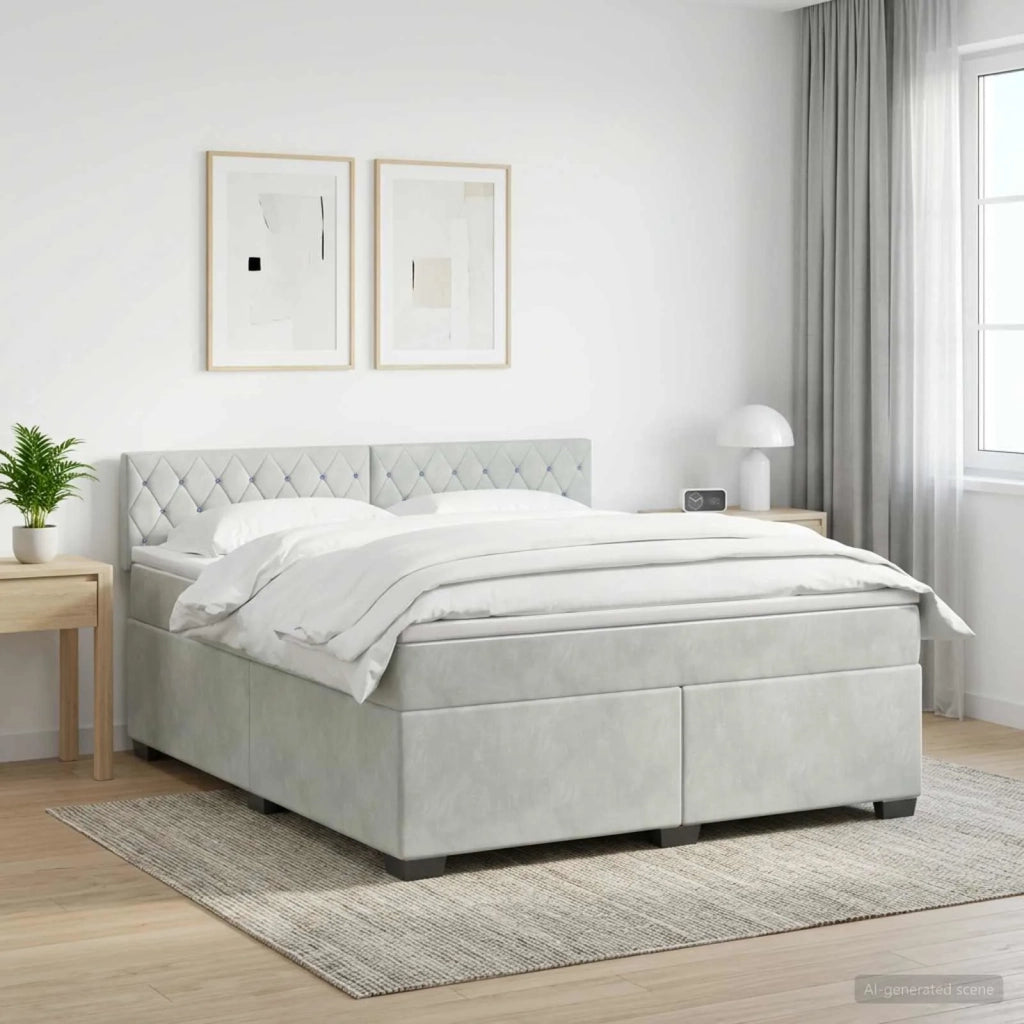 Letto con Box Spring, Materasso e LED Grigio Chiaro Velluto 3452168