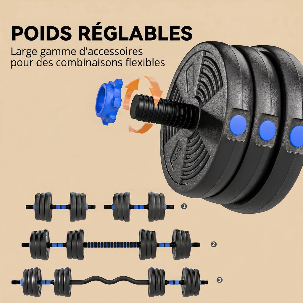 Kit Pesi Regolabili da 25 kg con Barra di Estensione ¨C zephmum ¨C Blu