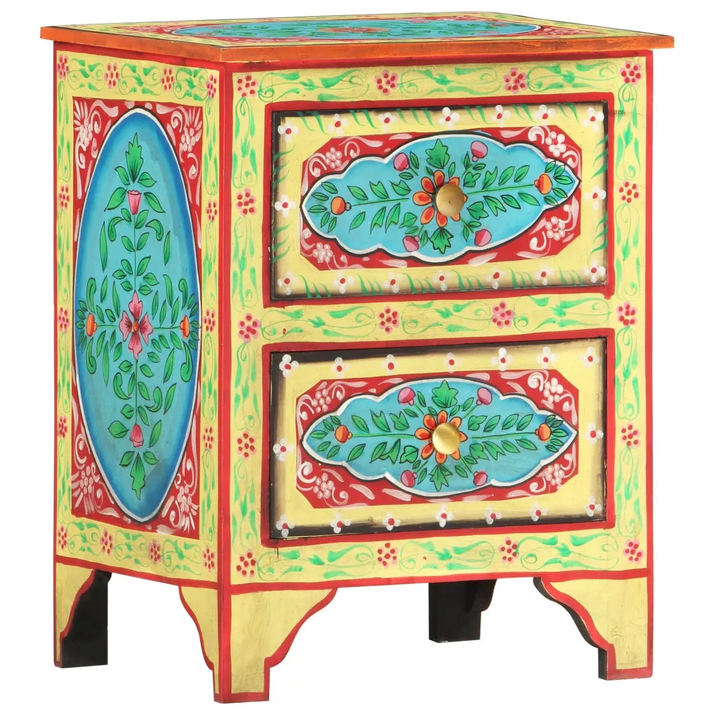 Comodino Dipinto a Mano 40x30x50 cm in Legno Massello di Mango cod mxl 30487