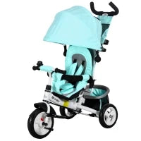 Triciclo per Bambini +12 Mesi con Maniglia Spingi estraibile Borsetta per Mamma e Portabottiglie Verde Menta