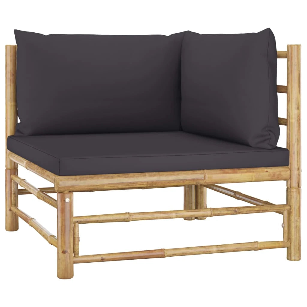 Set di mobili da giardino per esterni 5 pezzi con cuscini in bambù grigio scuro 02_0016389