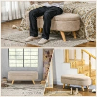 Panca Fondo Letto Imbottita con Spazio Portaoggetti a Scomparsa, in Legno e Poliestere, 110x40x43 cm, Beige