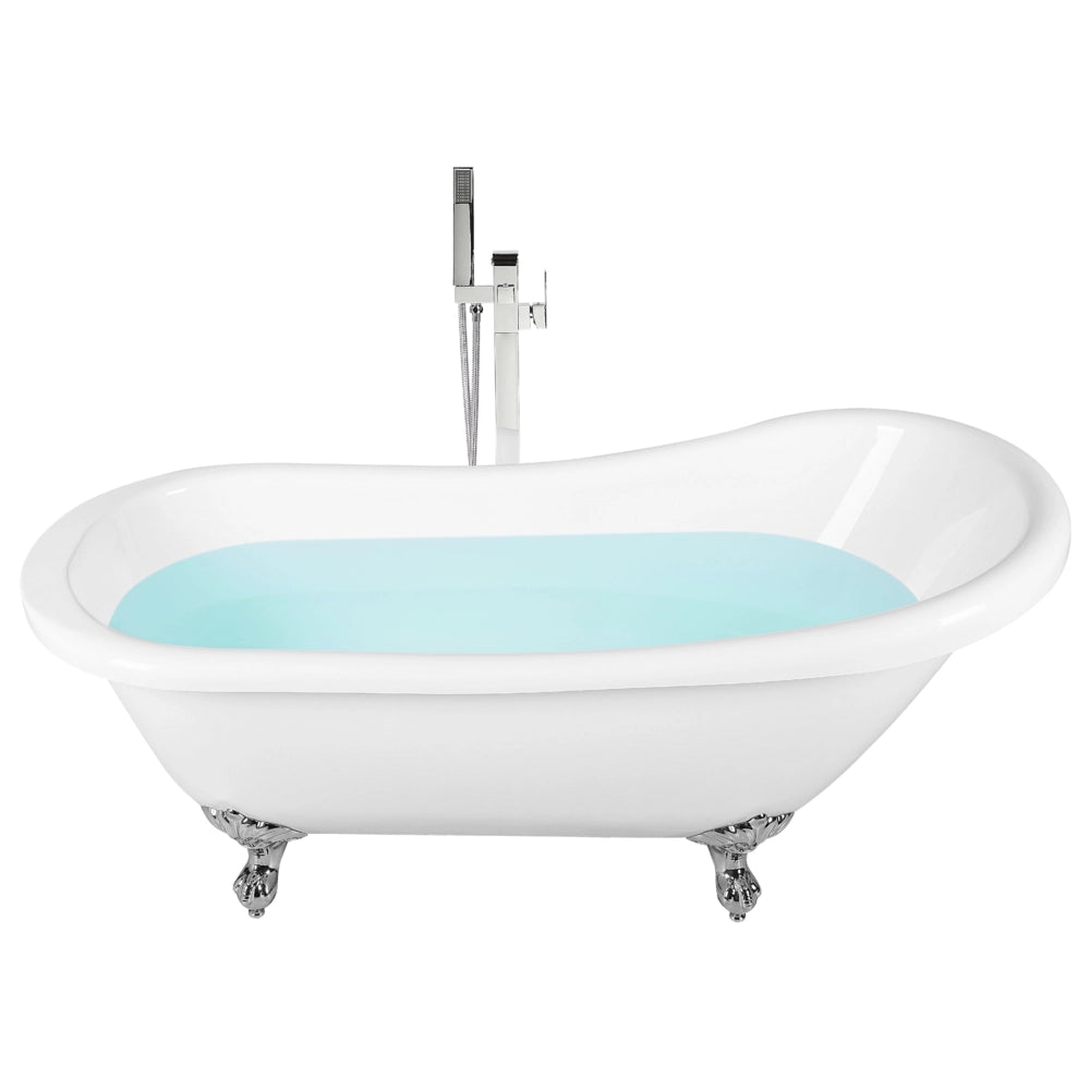 Vasca da bagno bianca con acrilico sanitario argento 153 x 77 cm Vasca autoportante con piedini design retrò tradizionale