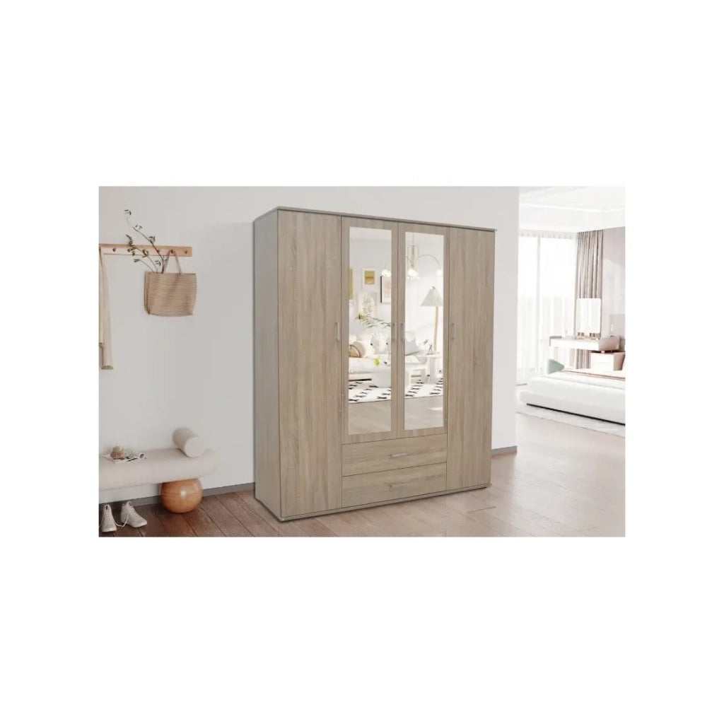 Armadio TOM 4 porte – Rovere Sonoma – Con specchio – L160 x H185 cm