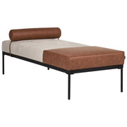 Chaise longue in lino sintetico ecopelle beige e marrone con gambe nere in ferro stile elegante