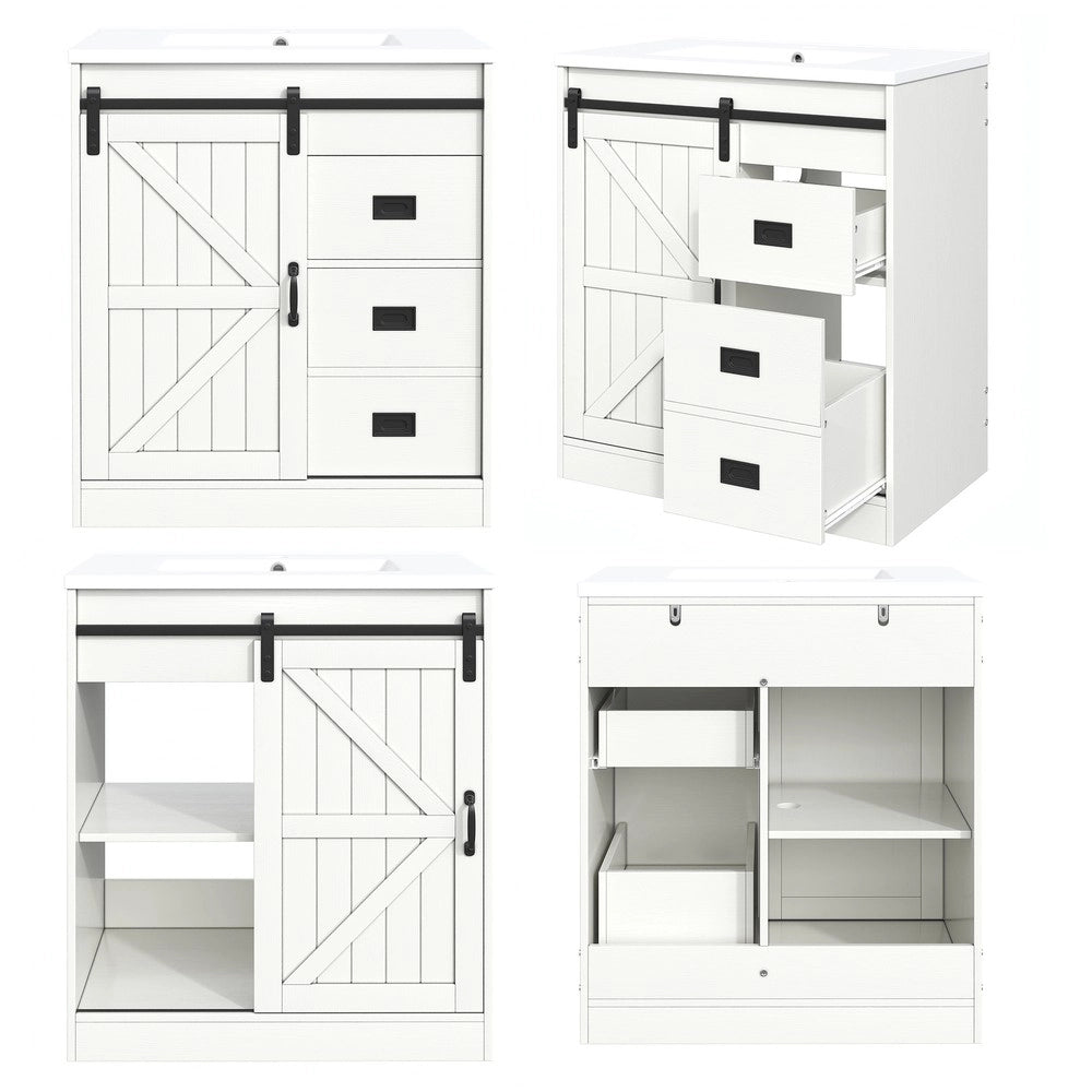 Mobile Bagno con Lavabo in Ceramica, Cassetti e Ante ¨C Xylo ¨C Bianco