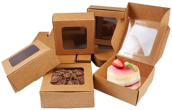 Confezione di carta da regalo 7,5x7,5x3 cm 36 pezzi - Scatola da regalo marrone per biscotti, cupcake, torta.