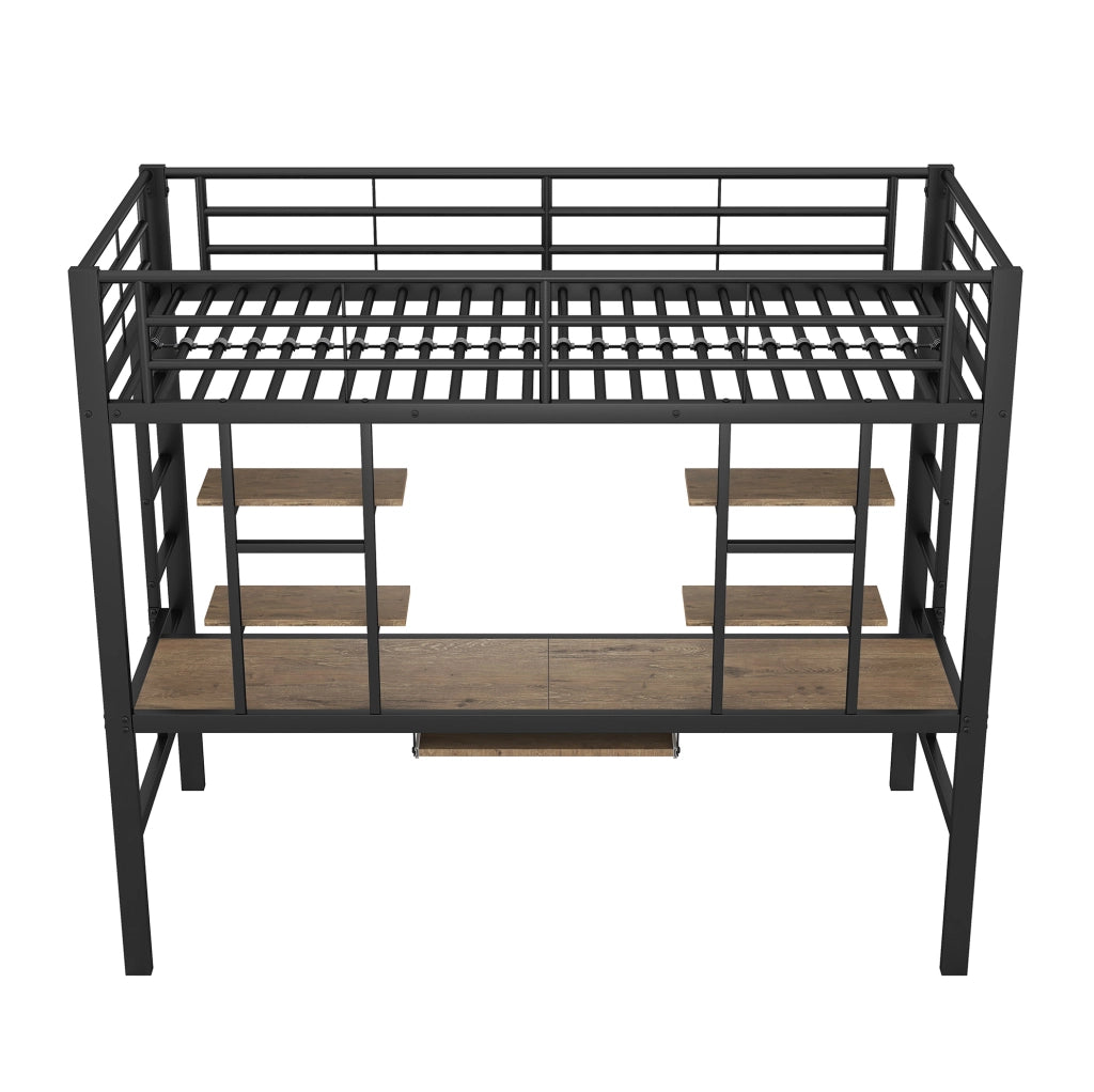 Letto a soppalco 90x200 cm con scrivania e 2 librerie nero