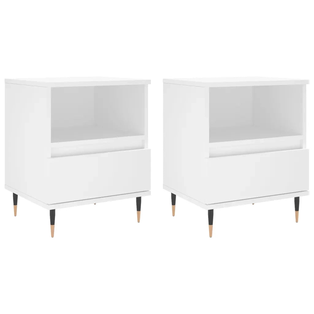 Comodini 2pz Bianchi 40x35x50 cm in Legno Multistrato 830605