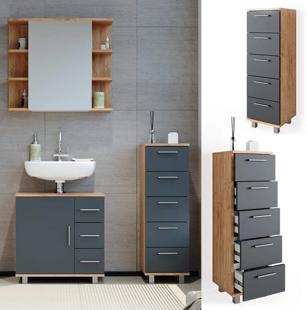 Cassettiera da bagno Ilias, Quercia dorata, 30 x 95 cm, adatto per il montaggio a parete e combinabile con la serie Ilias