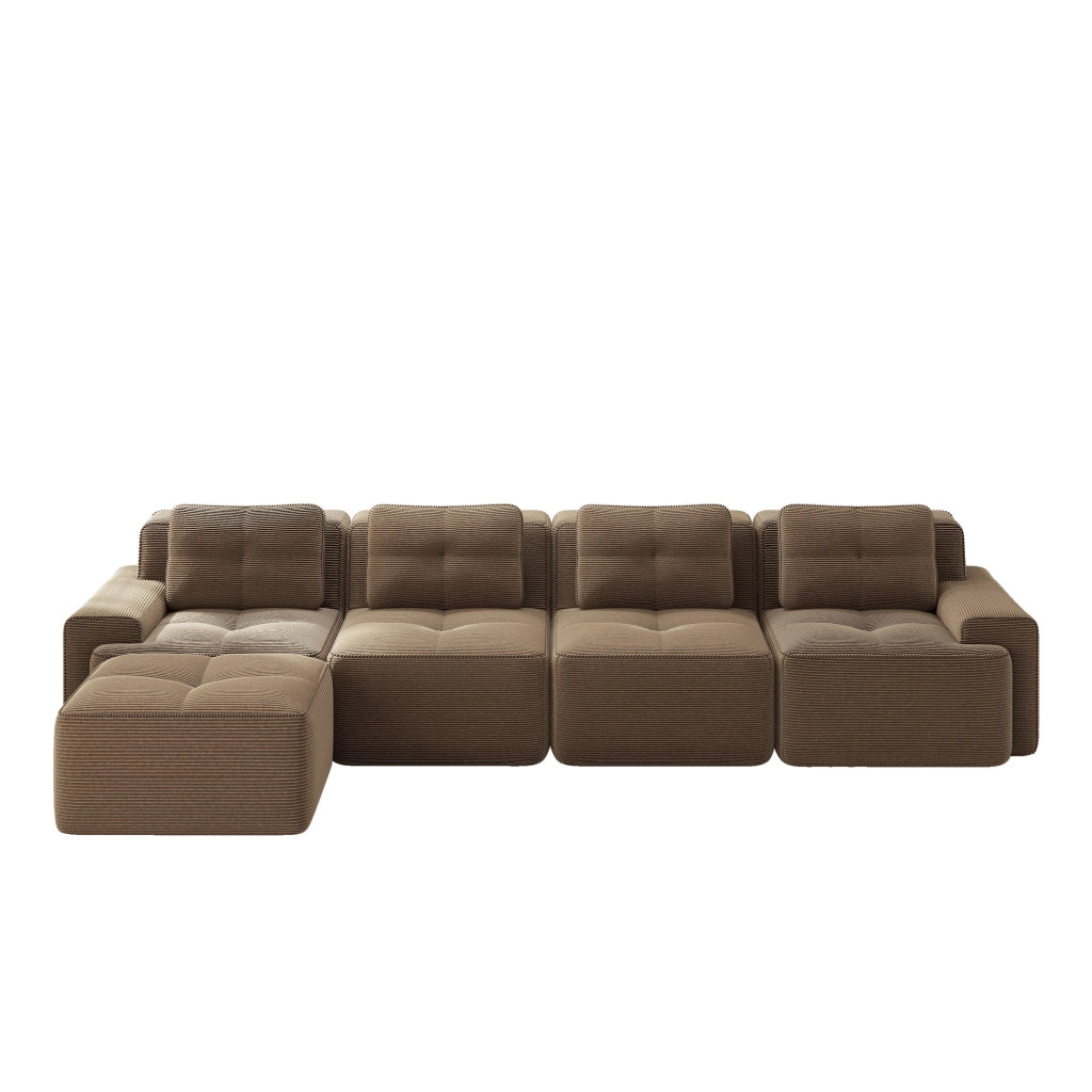 Divano modulare 4 posti con chaise longue a L 382x177x69 cm in corduroy marrone