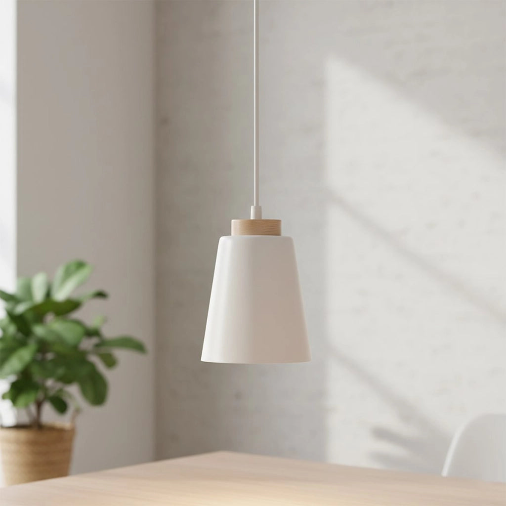Lampada a sospensione BOLERO in acciaio bianco e legno
