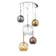Lampadario Contemporaneo Future Metallo Cromo Vetro Mix Multicolor 5 Luci E27