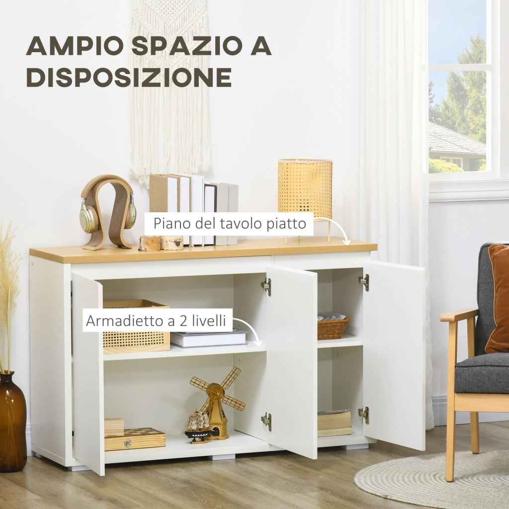 Cassettiera 2 Livelli con Ripiano Regolabile ¨C zephmum ¨C Bianco e Color Legno 120x37x75cm