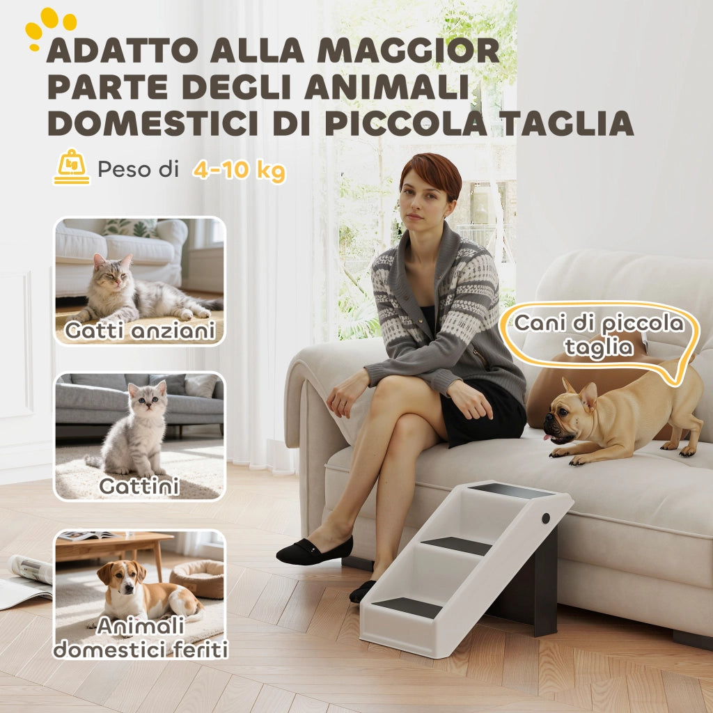 Scaletta per Cani e Gatti con 3 Scalini Antiscivolo. Design Pieghevole con Capacit¨¤ 10 kg. Crema