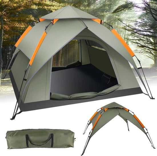 Tenda da campeggio per 2-3 persone, a doppia pelle, impermeabile e resistente al vento, con tenda da stendere estensibile