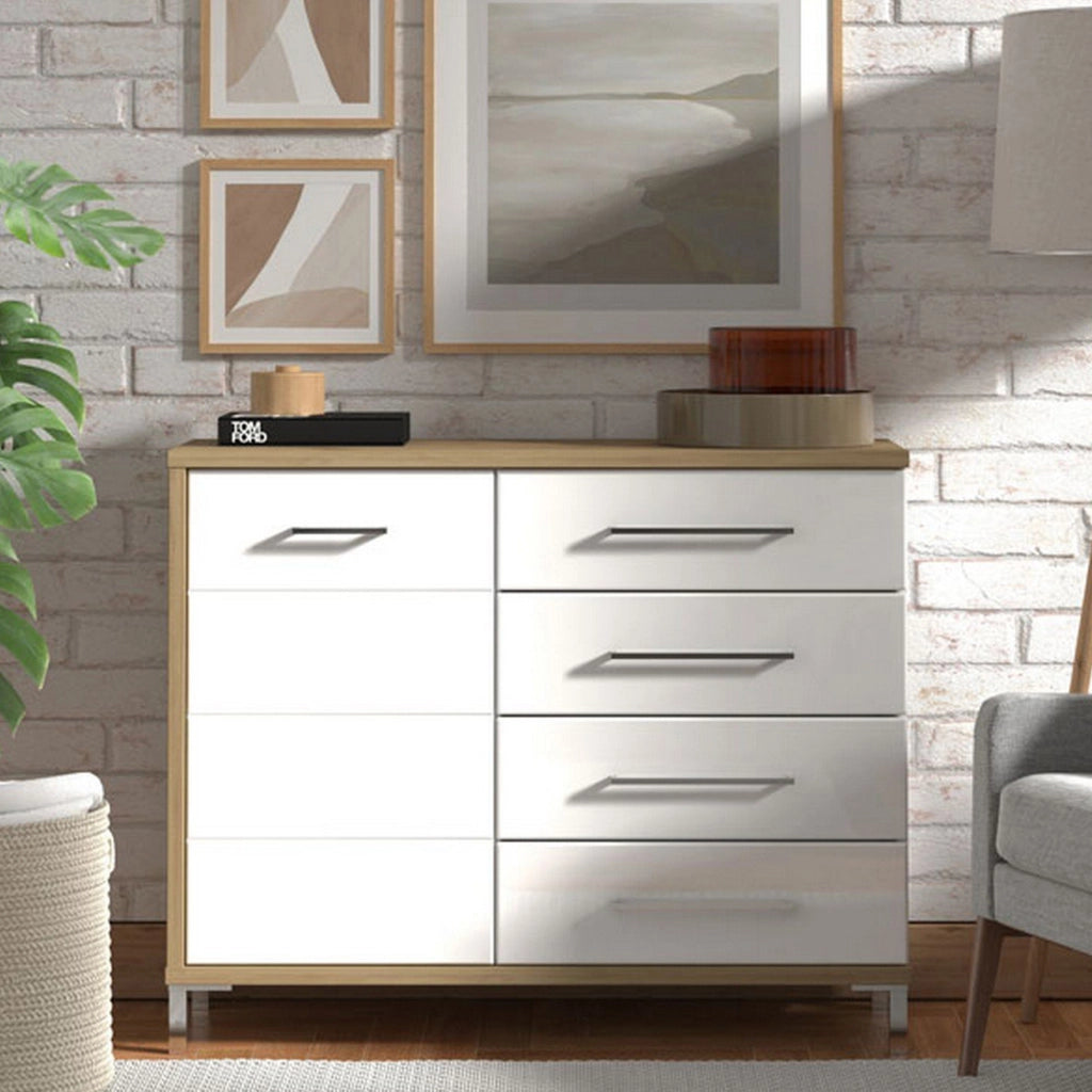 Madia Procopio, Credenza 4 Cassetti, 108x40x87h cm Bianco Rovere Nodi