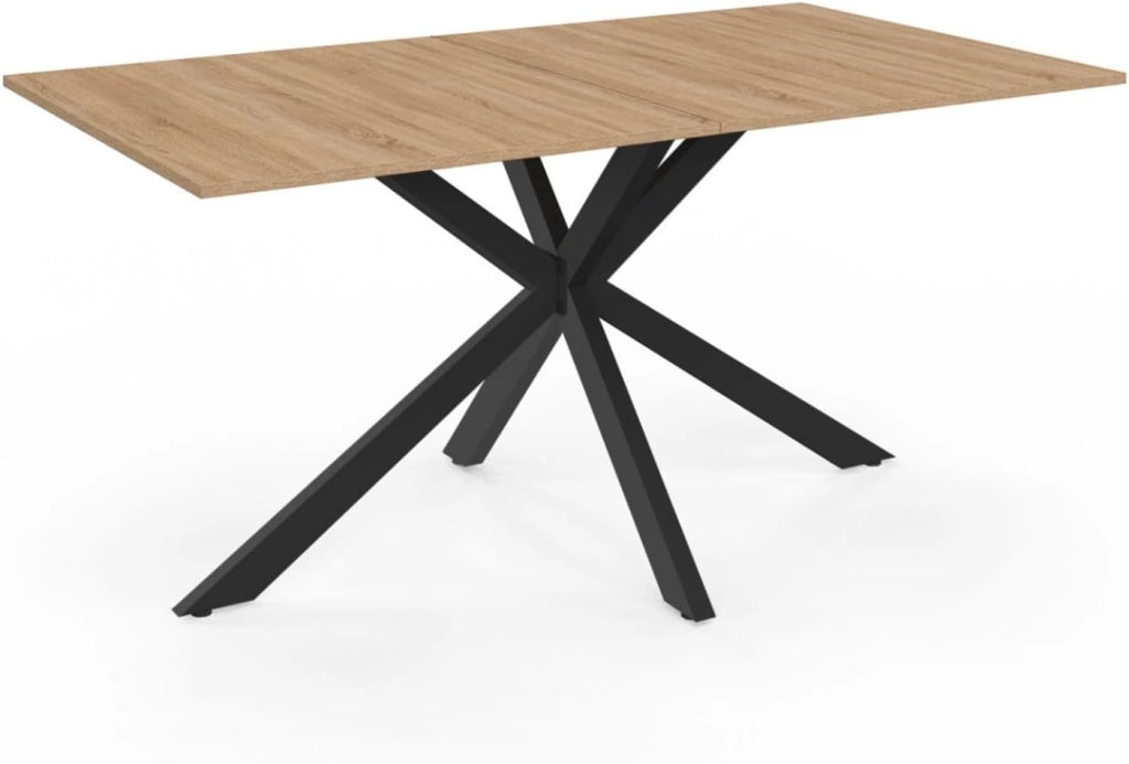 Tavolo da Pranzo Rettangolare Alix 160 cm in Legno e Nero con 6 sedie Mila in Velluto Grigio Scuro