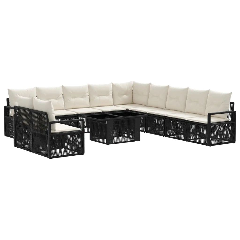 Set Divano da Giardino 12 pz Nero e Bianco Crema polyrattan 3437122