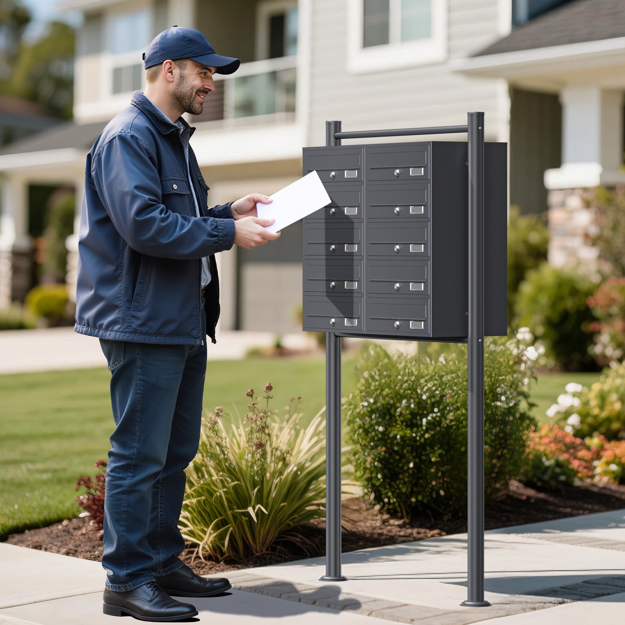 Cassetta postale condominiale autoportante, 10 posti, antracite, 945 x 270 x 1500 mm, 2 moduli