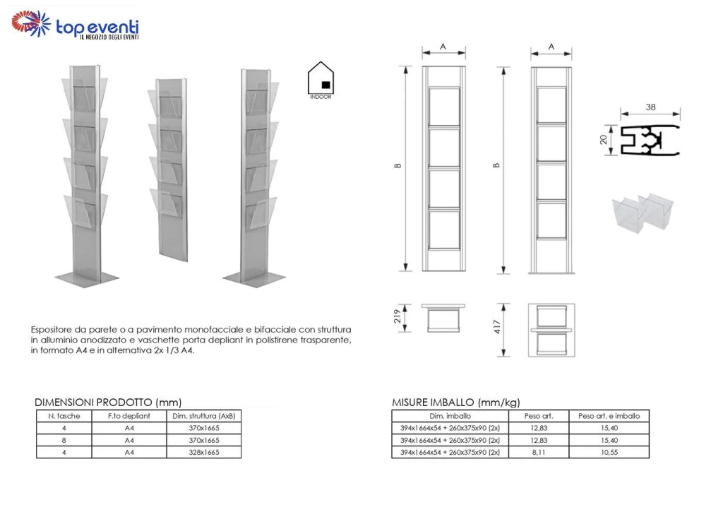 Porta brochure A4 in Metallo a Pavimento - Bifacciale