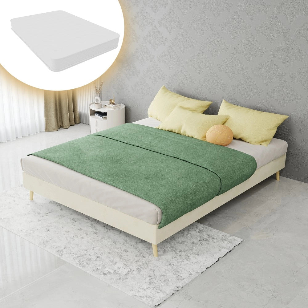 Letto Matrimoniale Imbottito ¨C MINIMAL ¨C Velluto Beige 140x200, Senza Testiera