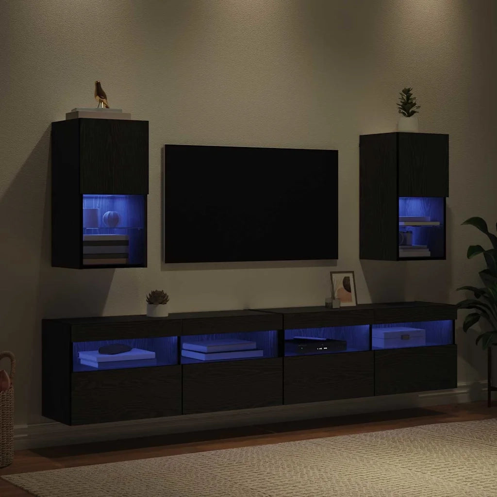 Mobiletti TV a parete 2 pcs Rovere Nero 30,5 x 30 x 60 cm