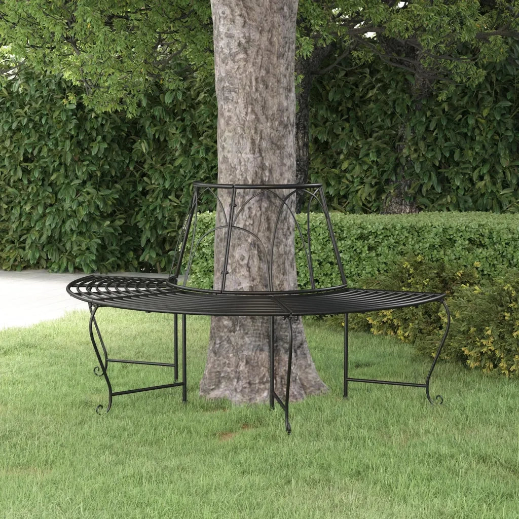 Panchina per Albero Semi Circolare Ø159 cm Nera in Acciaio 318825