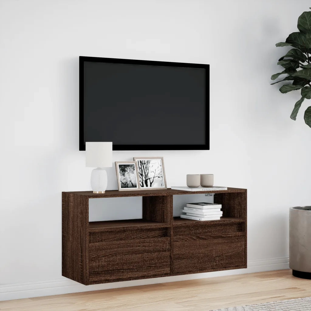 Mobile TV a Parete con Luci LED Rovere Marrone 100x31x45 cm 852340