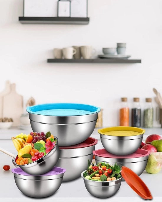 Bowl salade in acciaio inossidabile con coperchio ermetico, 7 pezzi