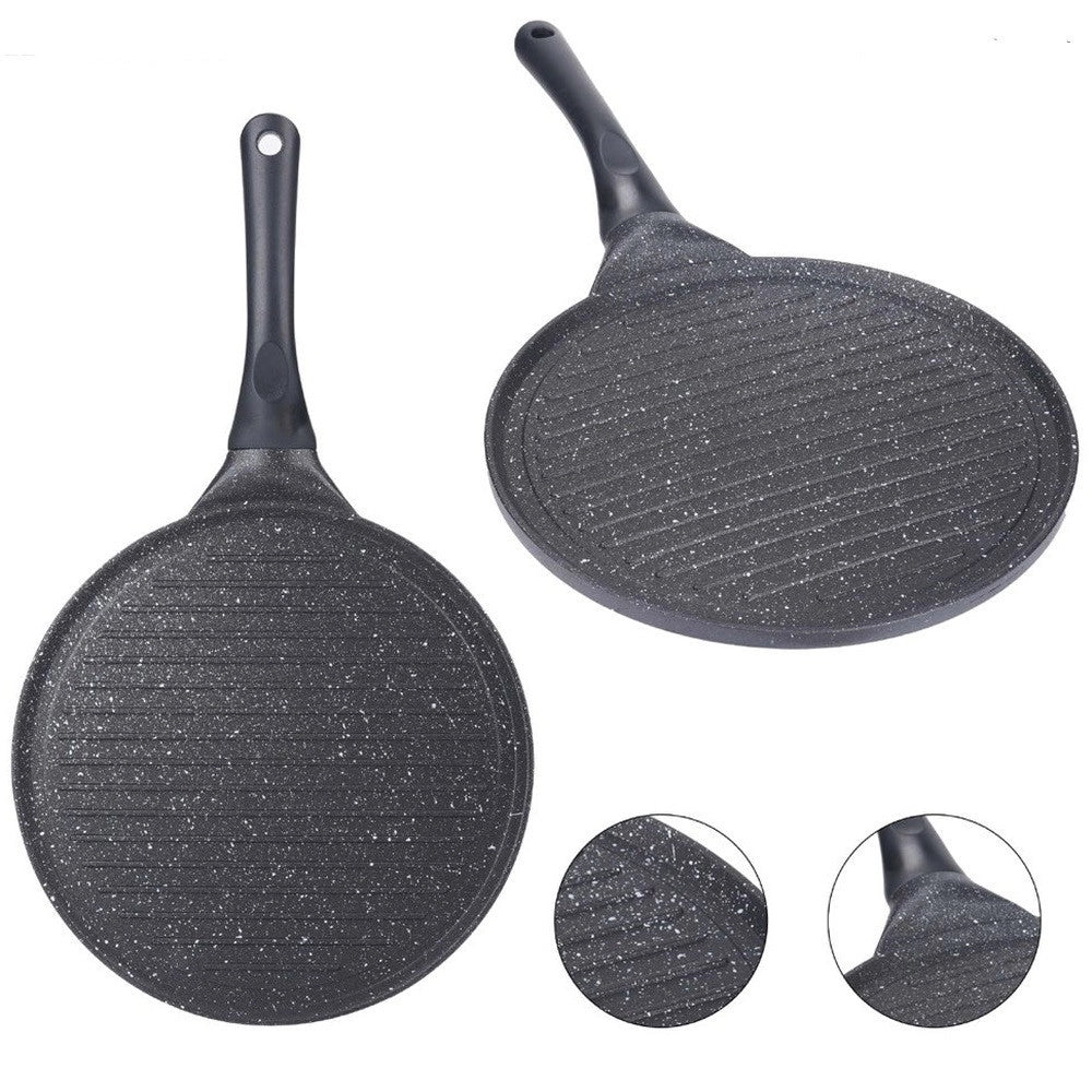 Trade Shop - Padella Antiaderente Piastra Griglia Tonda Per Carne Verdure Nera Accessori Cucina 624390 -