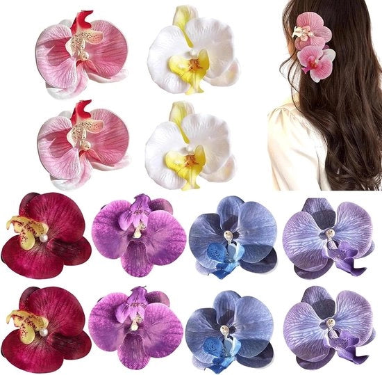 12 pezzi di spille di capelli a forma di fiore - barrette di capelli a forma di orchidea boema - accessori per la fotografia di festa estiva - clip per capelli boho ispirati alle Hawaii.