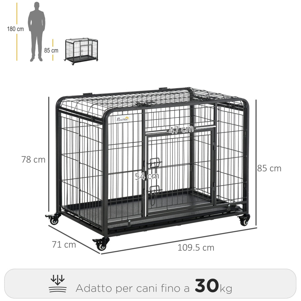 Gabbia per Cani Pieghevole ¨C zephmum ¨C Grigio, 109.5x71x78cm, Doppia Porta, Ruote