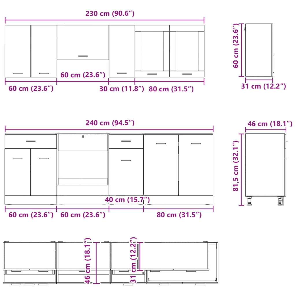 Set di Armadi da Cucina 8 Pezzi Rovere Affumicato Legno Ingegnerizzato