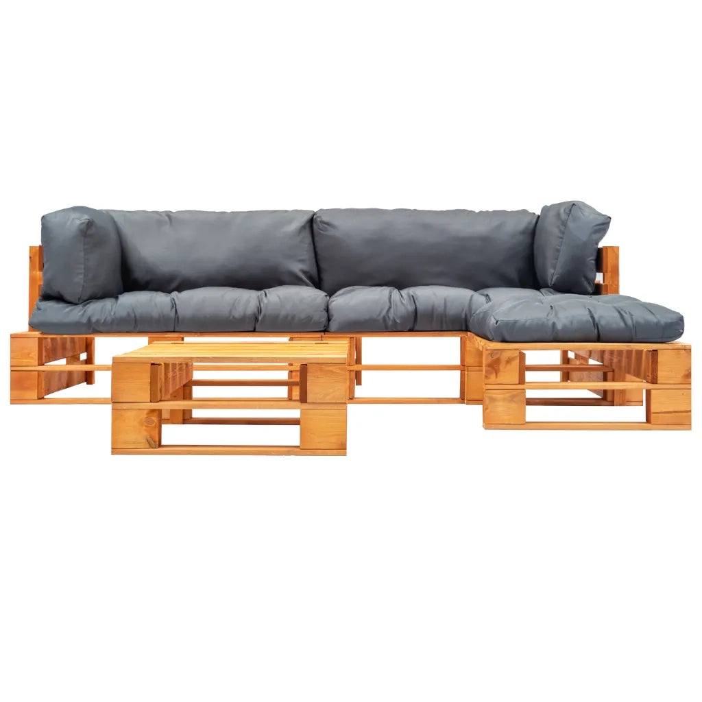 Set Divani da Giardino su Pallet 4 pz con Cuscini Grigi Legno 277459