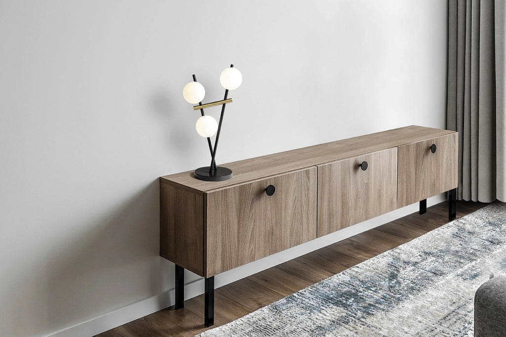 KIKA LAMPADA DA TAVOLO 3 LUCI IN METALLO NERO E VETRI TONDI BIANCHI PARTICOLARI ORO ATTACCO G9