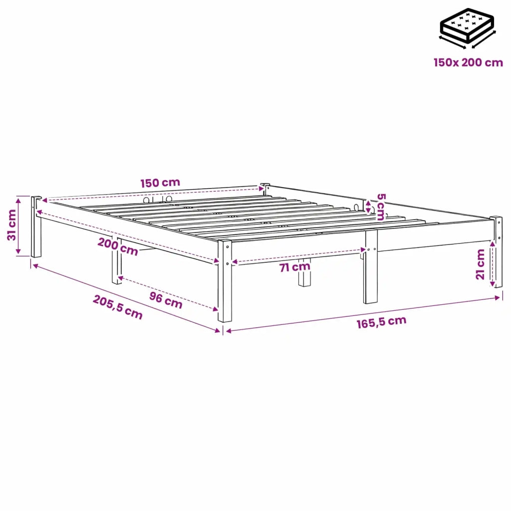 Giroletto Nero in Legno Massello 150x200 cm King Size 810026