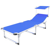 Lettino Pieghevole Prendisole Con Tettuccio Parasole Schienale Reclinabile Regolabile in 6 Posizioni Struttura In Alluminio Sedia Sdraio Per Spiaggia Mare Giardino Piscina 187 x 59 x 29 Cm (Blue)