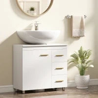 Mobile Sottolavabo con Intaglio a U, Armadietto e 3 Cassetti, Chiusura Ammortizzata, 70x30x65 cm, Bianco