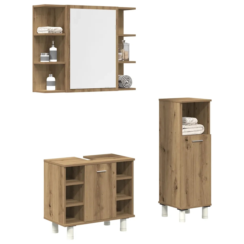 Set Mobili da Bagno | Armadio da bagno 3 pz Rovere Artigianale Legno Multistrato