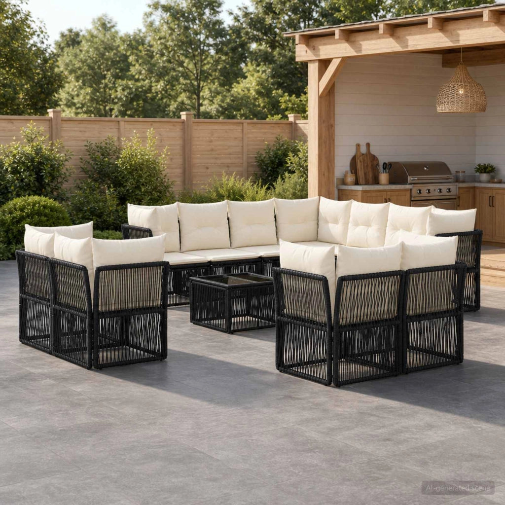 Set Divano da Giardino 12 pz Nero polyrattan 3434425