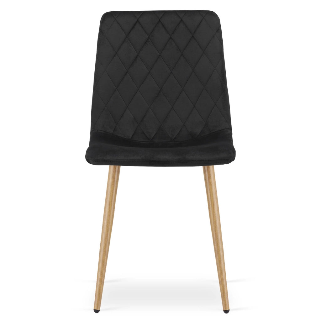 Sedia Turin in velluto nero con gambe effetto rovere