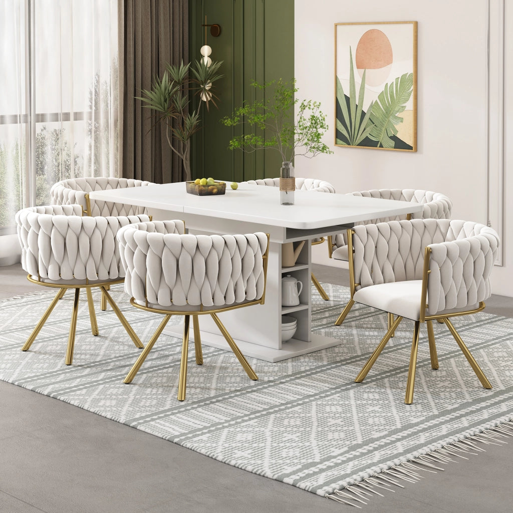 Sedia da pranzo girevole in velluto beige e oro con struttura in metallo, design ergonomico