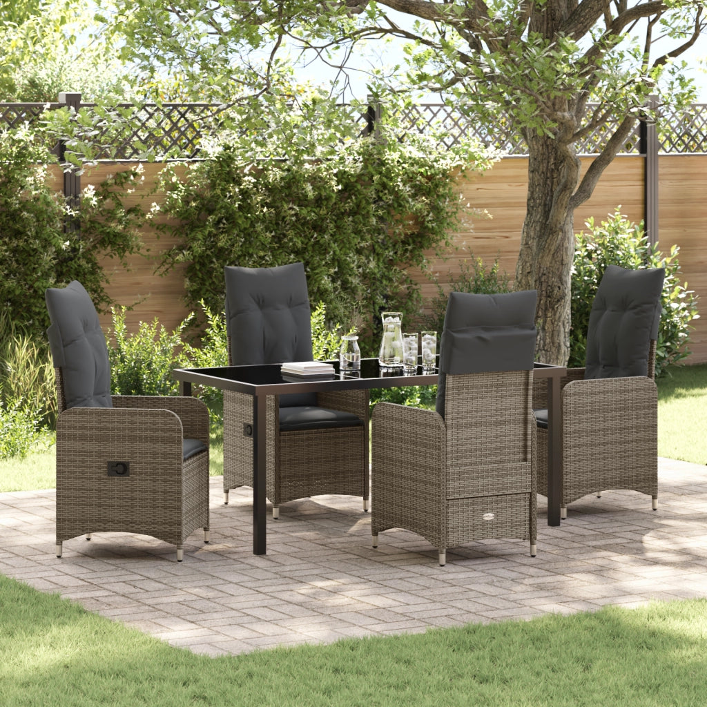 Set da Pranzo da Giardino 5 Pezzi con Cuscini Grigio Rattan Sintetico